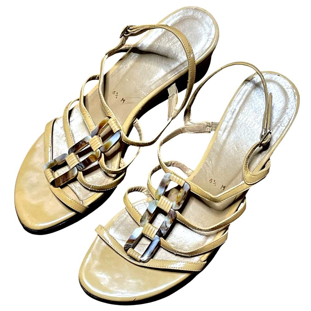 Stuart Weitzman Strappy Tortoiseshell & Leather Wedge Sandals 6.5